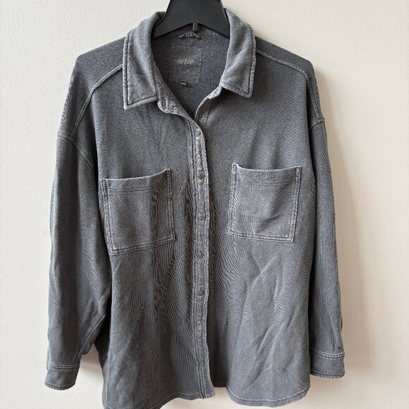 aerie Tops - Aerie Charcoal Gray Button Down French Terry Oversized Collared SweatShirt
